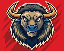 The head of an angry buffalo on a red background vector