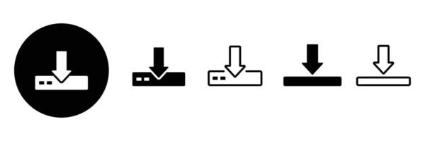Set of Download files icons collection. Download glyph, Arrow downloading icon, Animation of arrow bouncing as it slide down symbol. vector