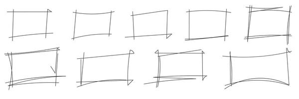 Set of pencil or pen sketch elements of squares and marks. Brush doodle shape for message note squares. vector