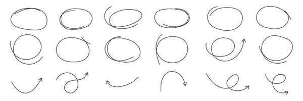 Set of text underline strokes and emphasis marks symbol. Rectangles, squares, ovals and ellipses. brush doodle elements Illustration. vector