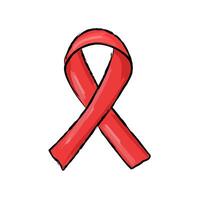 Red ribbon isolated for HIV awareness. Hand drawn illustration. Doodle style. Design element. vector