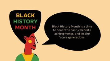 A modern and vibrant web template celebrating Black History Month, featuring a stylized portrait with bold afro typography and a speech bubble vector