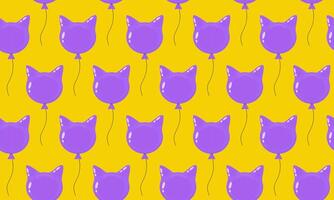 Colorful purple cat balloons on a bright yellow background create a playful and whimsical pattern vector