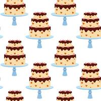 Decorative cake pattern with multiple tiers showcasing playful design elements and heart motifs vector