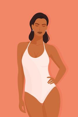 Flat illustration of a woman in a white swimsuit isolated