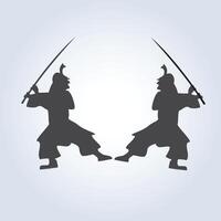 Silhouettes of samurai with weapons in attack, samurai warrior with a sword vector