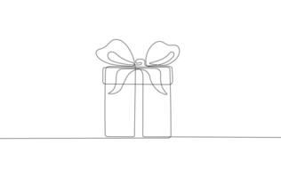 Gift box with a bow and ribbon continuous one line isolated on a white background. Continuous one line gift box. Graphic design. vector