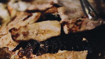 A close up of a plate of food with a fork video