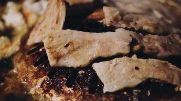 A close up of a piece of meat on a grill video