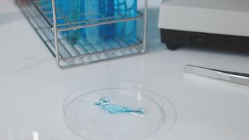 A microscope and a glass dish with a blue fish video