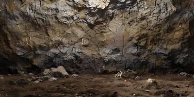 a cave with rocks and dirt on the ground photo