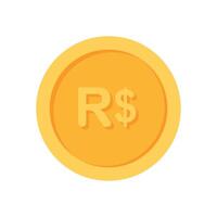 Brazilian Real Gold currency coin flat icon vector