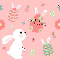 Easter bunny and eggs on pink background vector