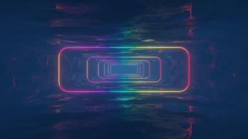Glowing neon lines frame flying in tunnel motion background, seamless loop video