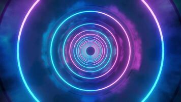 Glowing neon lines frame flying in tunnel motion background, seamless loop video
