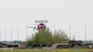 Turboprop aircraft approaching for landing. Passenger flight arrival. Travel concept video