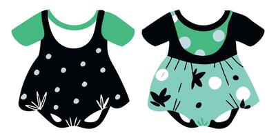 Two black and green polka dot dresses with polka dots vector
