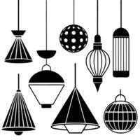 Creative set of an Various hanging ceiling lamps silhouette design on a white background vector