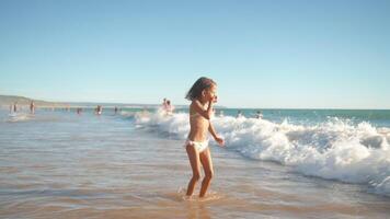 Children Playing Joyfully in the Waves at the Beach on a Sunny Summer Day video