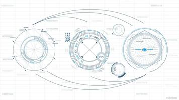 High-tech interface for data processing with animation of HUD elements video