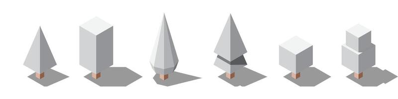 Isometric winter tree set, Tree isometric set elements. Isometric trees elements for landscape design. Park element set vector