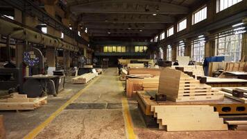 Exploring the interiors of a Woodworking Workshop with Timber and essential Equipment. Stock Clip video