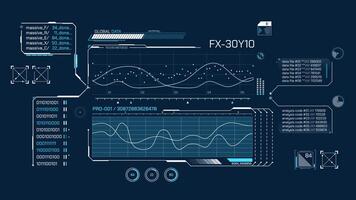 High-tech interface for data processing with animated HUD elements video