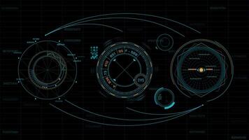 High-tech interface for data processing with animation of HUD elements video