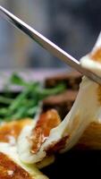 grilled cheese halloumi fried cheese on plate delicious expensive food Learn to cut and serve grilled Halloumi cheese with care for a better dining experience video