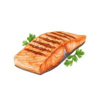 Grilled salmon fillet with herbs,isolate background png