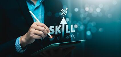 Professional Skill Development Concept with Digital Tools, with emotional intelligence, creativity, collaboration, adaptability, decision making and analytical thinking, Growth photo
