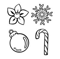 black and white line new year set of hand drawn icons elements vector