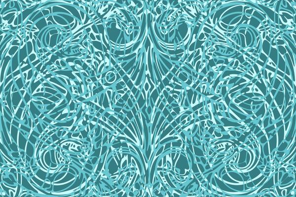 Abstract teal pattern with intricate line designs and swirls in a harmonious arrangement