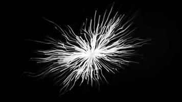 Dynamic visuals of white lines and fireworks on a black background. Movement video