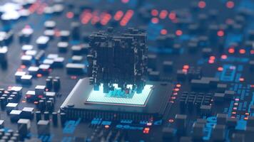 Abstract system of quantum computing, the future supercomputer technology, 3d rendering video