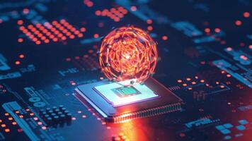 Abstract system of quantum computing, the future supercomputer technology, 3d rendering video