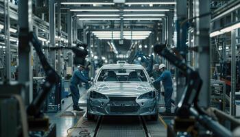 Automotive Assembly Line Workers Constructing A Vehicle photo