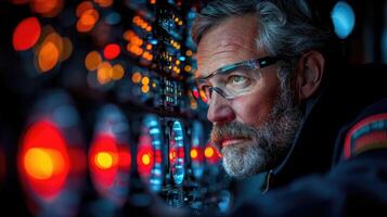 Mature Man Monitoring Complex Control Panel System photo