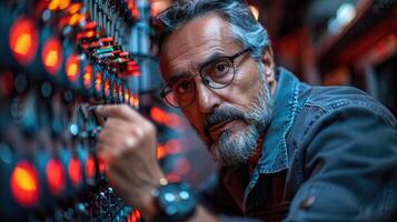 Man Works on Complex Technological System photo