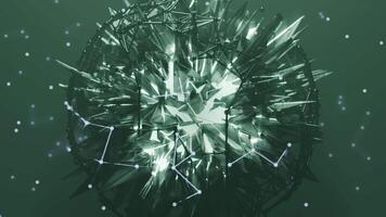 A geometric luminous sphere surrounded by platforms and lights in an abstract technological environment. loop seamless synchronized at 120 bmp video