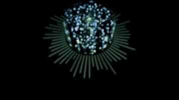 A geometric luminous sphere surrounded by platforms and lights in an abstract technological environment. loop seamless synchronized at 120 bmp video