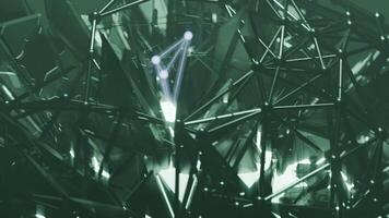 A geometric luminous sphere surrounded by platforms and lights in an abstract technological environment. loop seamless synchronized at 120 bmp video