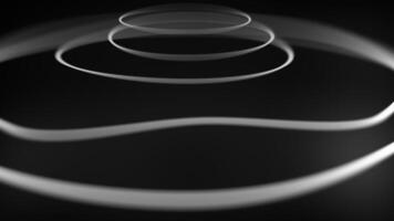 Glowing monochrome white laser beams black background. Intro template for presentation. Abstract glowing background of wavy threads in defocus. Black and white 3d animation. 4k 6 fps. video