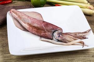 A squid on a plate with some vegetables photo