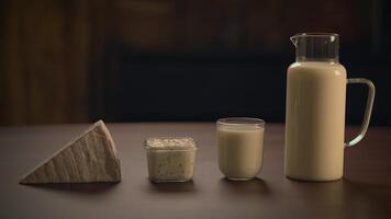 A Beautiful Display of Assorted Dairy Products on a Rustic Wooden Table with Charm video