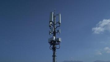 5G Communication Antenna Tower Sending Mobile Phone Data Signal Wireless Transmitting video