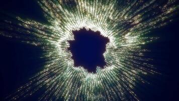 Abstract green luminescent data waves emanating in a radial pattern from a dark void, creating a futuristic and dynamic energy representation video