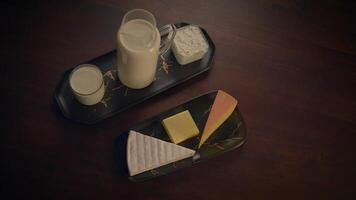 An Elegant Cheese and Milk Presentation Served on a Classy and Stylish Tray for Guests video