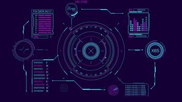 Display with animated HUD and infographic elements for information processing video