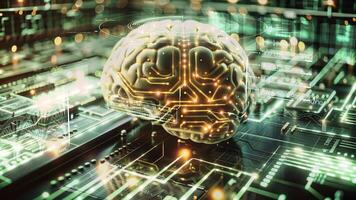 Artificial intelligence brain processing data on circuit board video